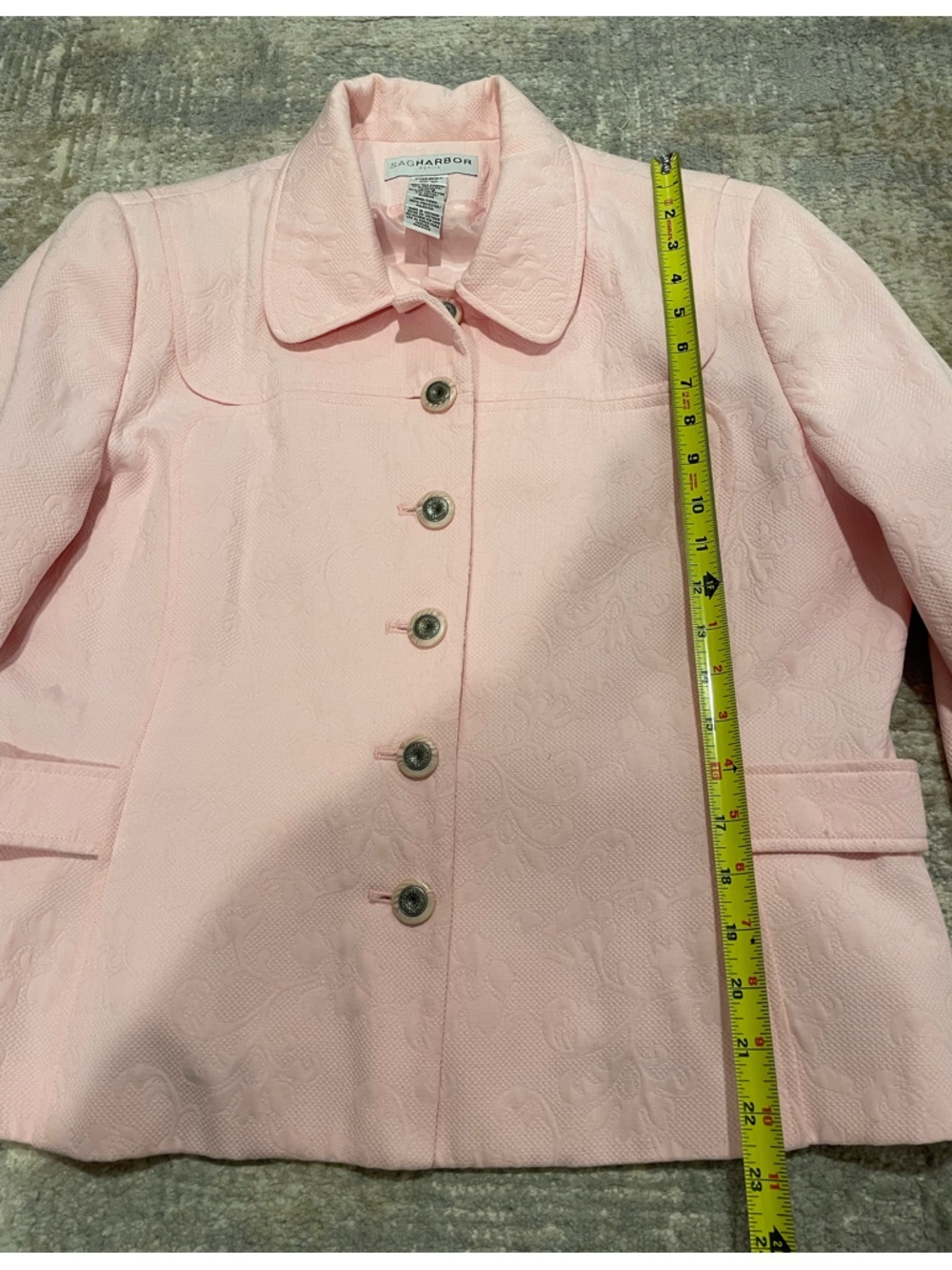 Vintage Sag Harbor Pink Collared Blazer Jacket Floral Embossed Detail Size 16P - Picture 9 of 10